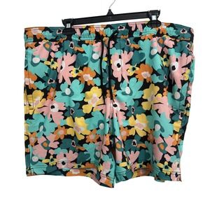 Trinity Coast Swim Shorts Floral Print Teal Pink Orange Black 2XL Mens Trunks
